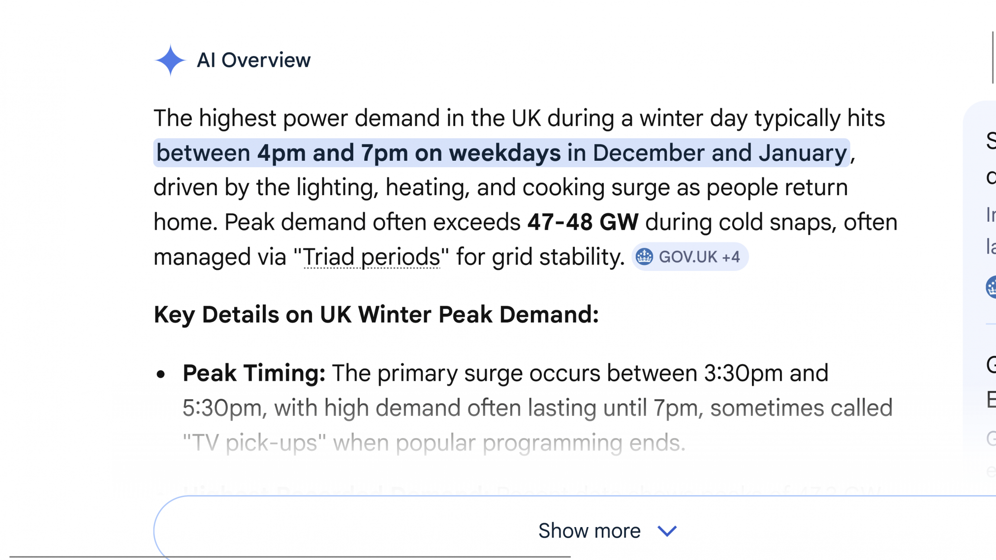 A snapshot of the findings to the question when does the UK use the most power during a working day.